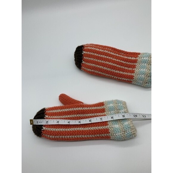 BOGO Panache Mittens Orange Stripes Knit Fleece Lined Womens One Size - Picture 6 of 7